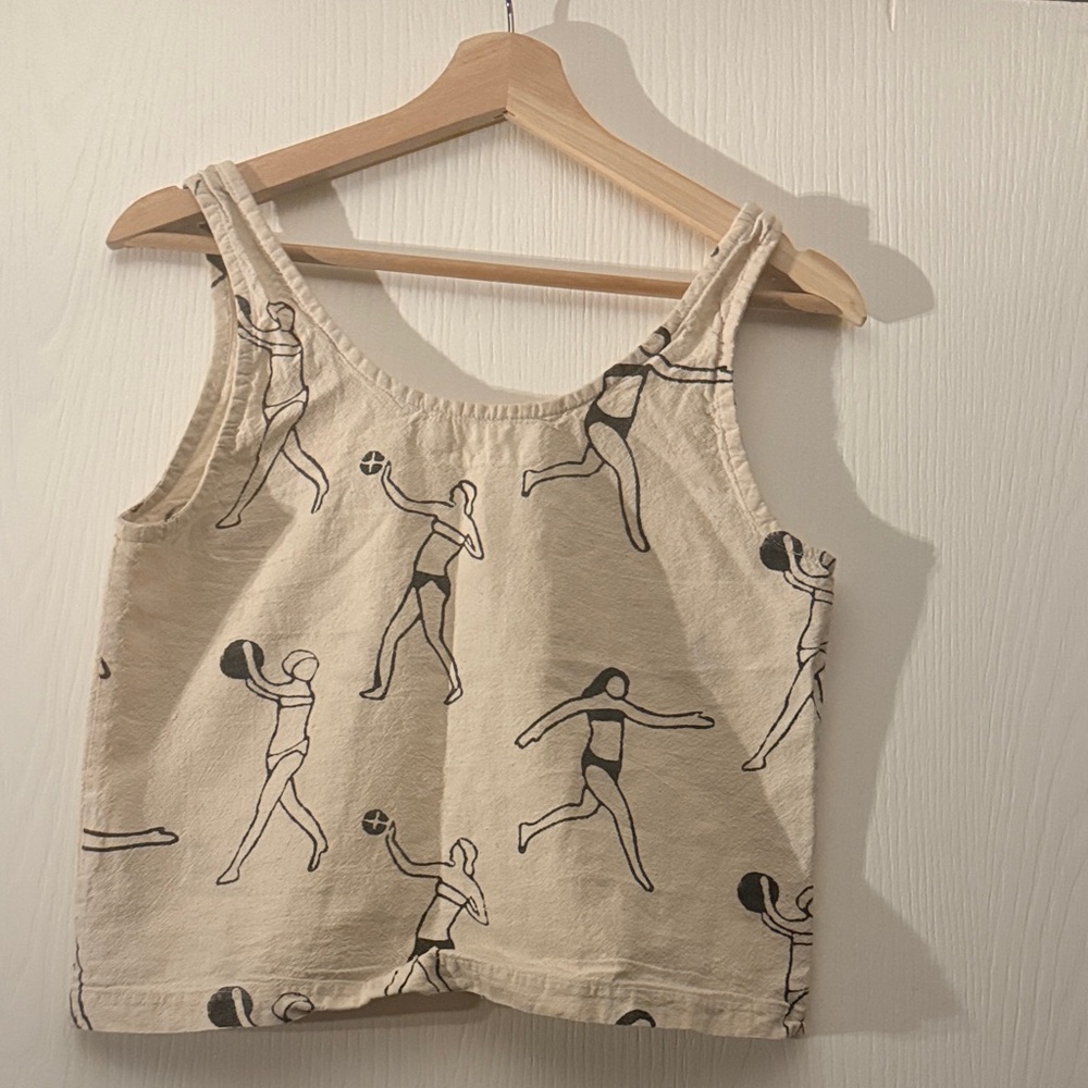 PO-em Women's Cream Graphic Tank Top XS - Picture 2 of 2